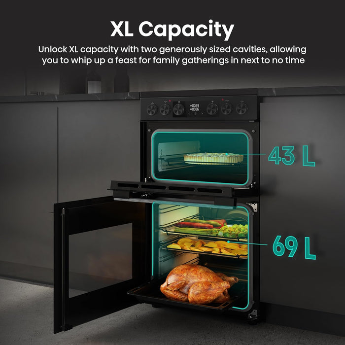 Electric Cooker 69L/43L Double Oven Air Fry Mode Ceramic Hob Black — view 6