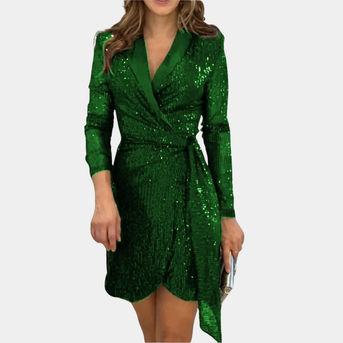 Variant image for Elegant Black Blazer Dress with Belt and Glitter, Chic Summer Dress for Women, Plus Size Available-7