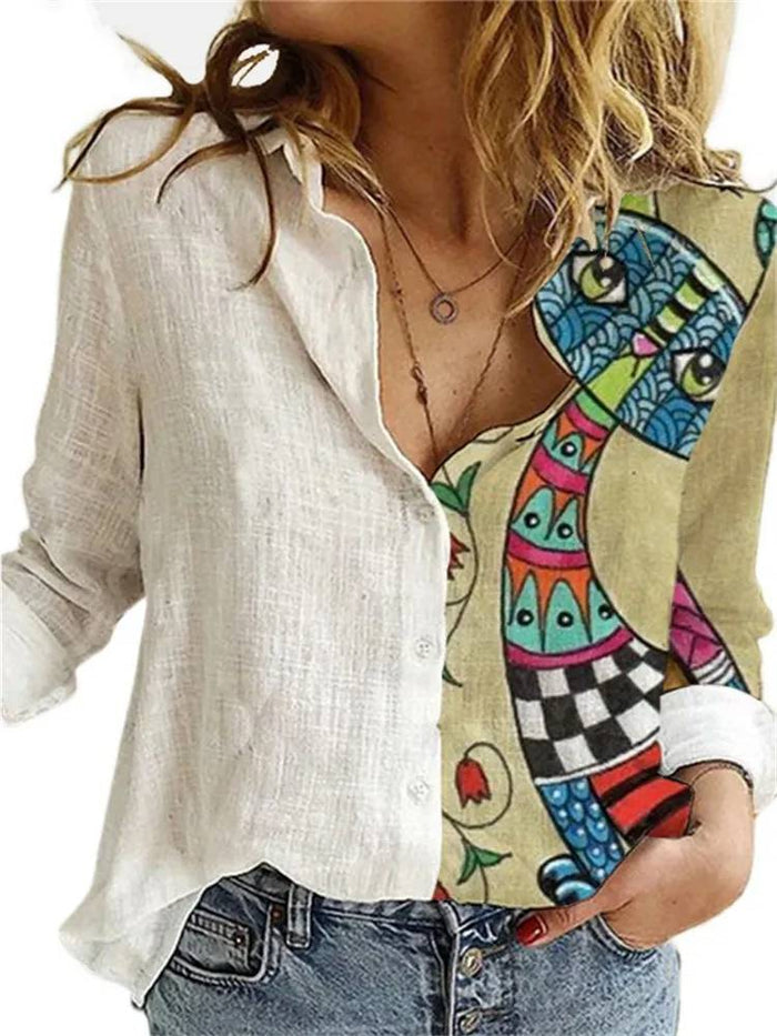 Elegant Floral Print Women's Chemise Nightgown with Long Sleeves and Relaxed Fit in White-6