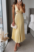 Variant image for Elegant Pleated Satin Evening Dress with Deep V Neckline - Formal Wedding Guest Gown Available in Six Colors-1