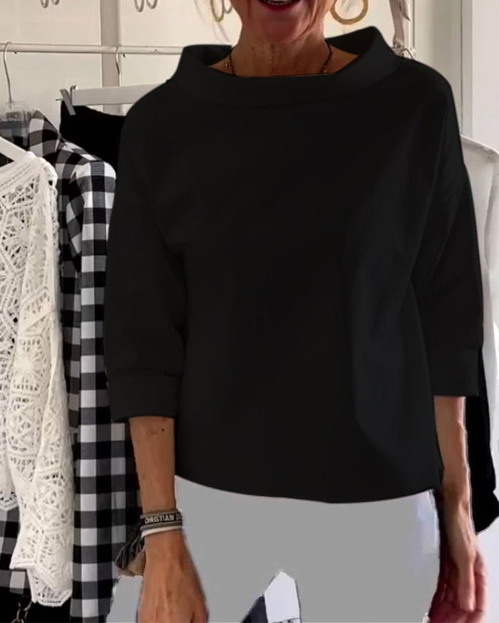Elegant Women's Blouse with Loose Turtleneck, Cotton-Polyester Blend Long Sleeve Top for Summer and Autumn-6