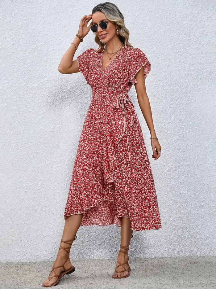 Elegant Womens Dress with Flutter Sleeves and Wrap Detail - Perfect for Wedding Guests and Summer Events-4