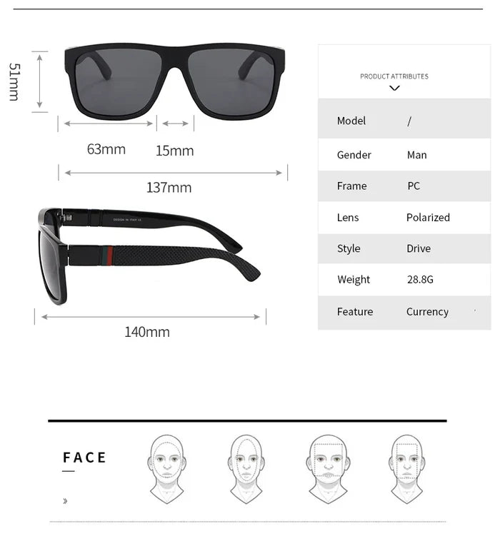 Fashion Square Polarized Sunglasses Men Women Black Sport Shades UV400 Stylish
