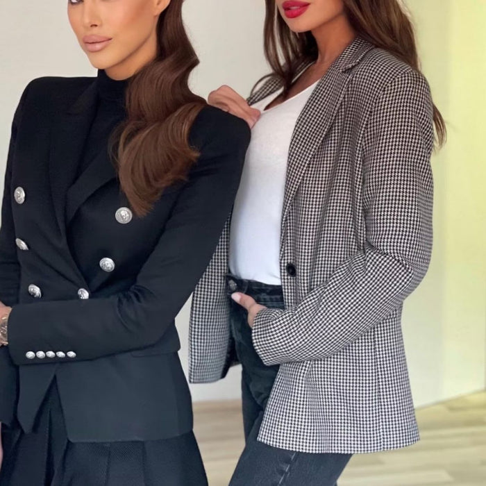 Fitted women's blazer - double-breasted, polished silhouette, polyester, autumn office wear