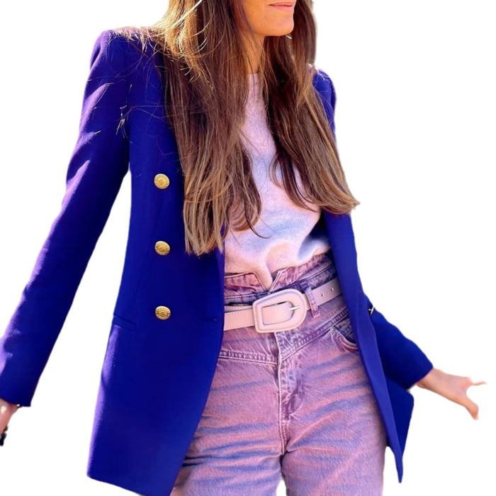 Fitted women's blazer - double-breasted, polished silhouette, polyester, autumn office wear