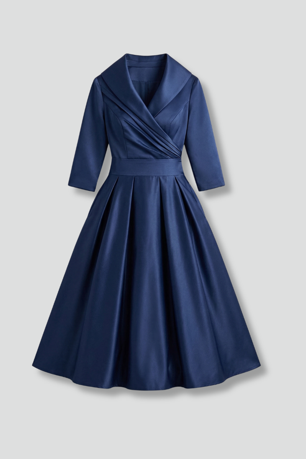 Fitted women's dress - wrap-front, long sleeve, 100% polyester, for formal events