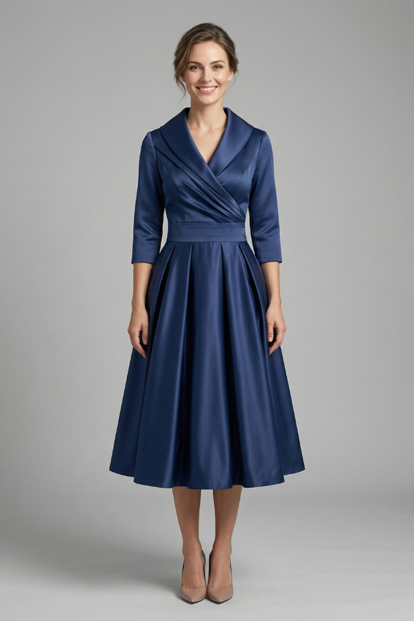 Fitted women's dress - wrap-front, long sleeve, 100% polyester, for formal events