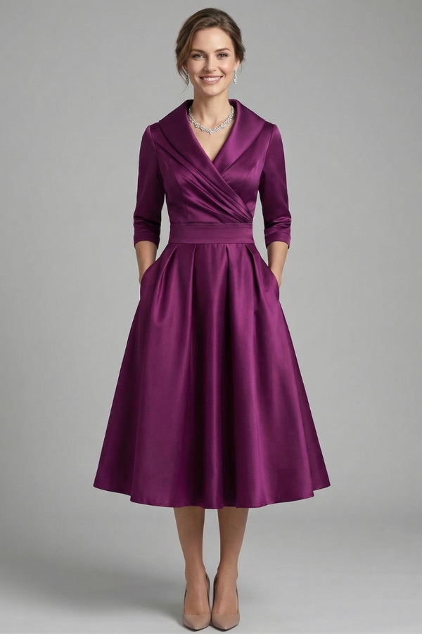 Fitted women's dress - wrap-front, long sleeve, 100% polyester, for formal events