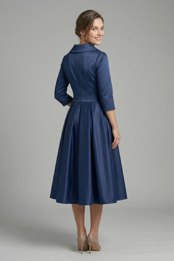Fitted women's dress - wrap-front, long sleeve, 100% polyester, for formal events