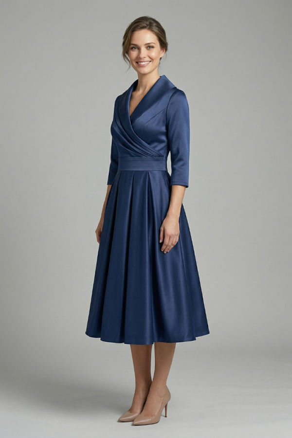 Fitted women's dress - wrap-front, long sleeve, 100% polyester, for formal events