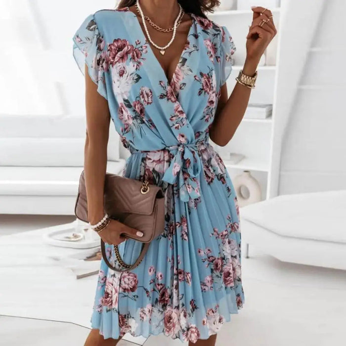 Floral Print Women's Dress with Stylish Neckline for Wedding Guests and Summer Events-2