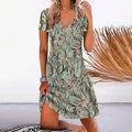 Variant image for Floral Print Womens Dress with V-Neck and Short Sleeves, Above Knee Length Summer Dress-1