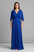 Flowy Women's Dress - V-Neck Bat-Sleeve High-Waist, Lightweight Polyester, Casual Daywear