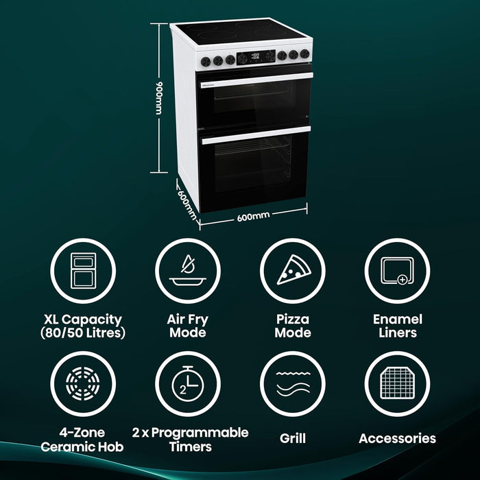 Freestanding Electric Cooker 130L 60cm White — view 2