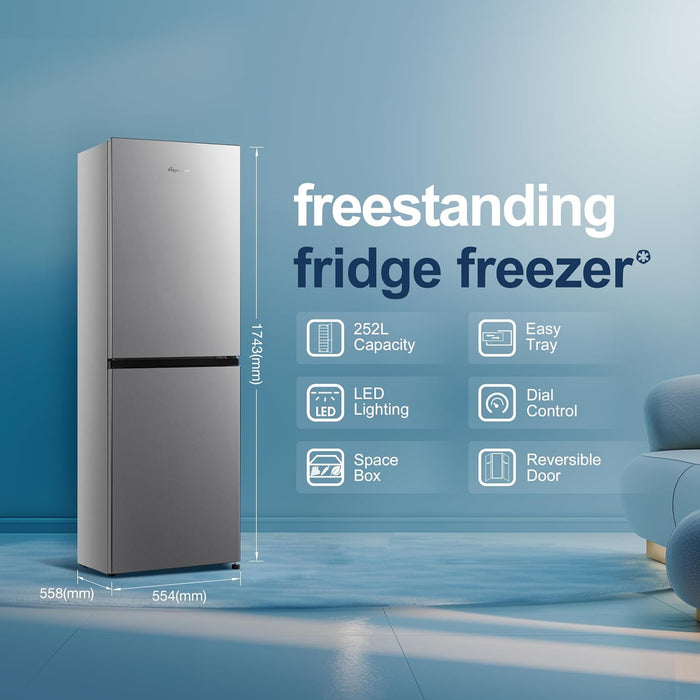 Freestanding Fridge Freezer 252L 50/50 No Frost LED Silver — view 2