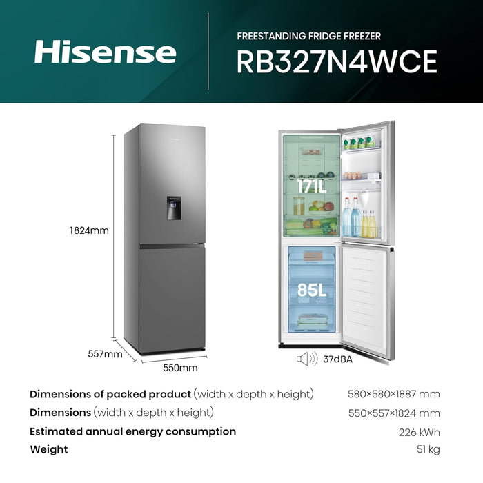 Freestanding Fridge Freezer 256L Total No Frost Water Dispenser Silver — view 2