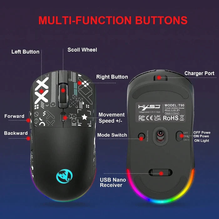 Gaming Mouse Wireless RGB 4000 DPI Rechargeable 650mAh