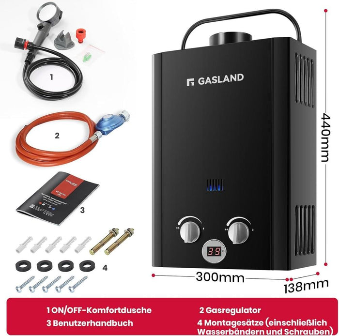 GASLAND Propan Gas Durchlauferhitzer mit Wasserpumpe - 6L 50 mbar