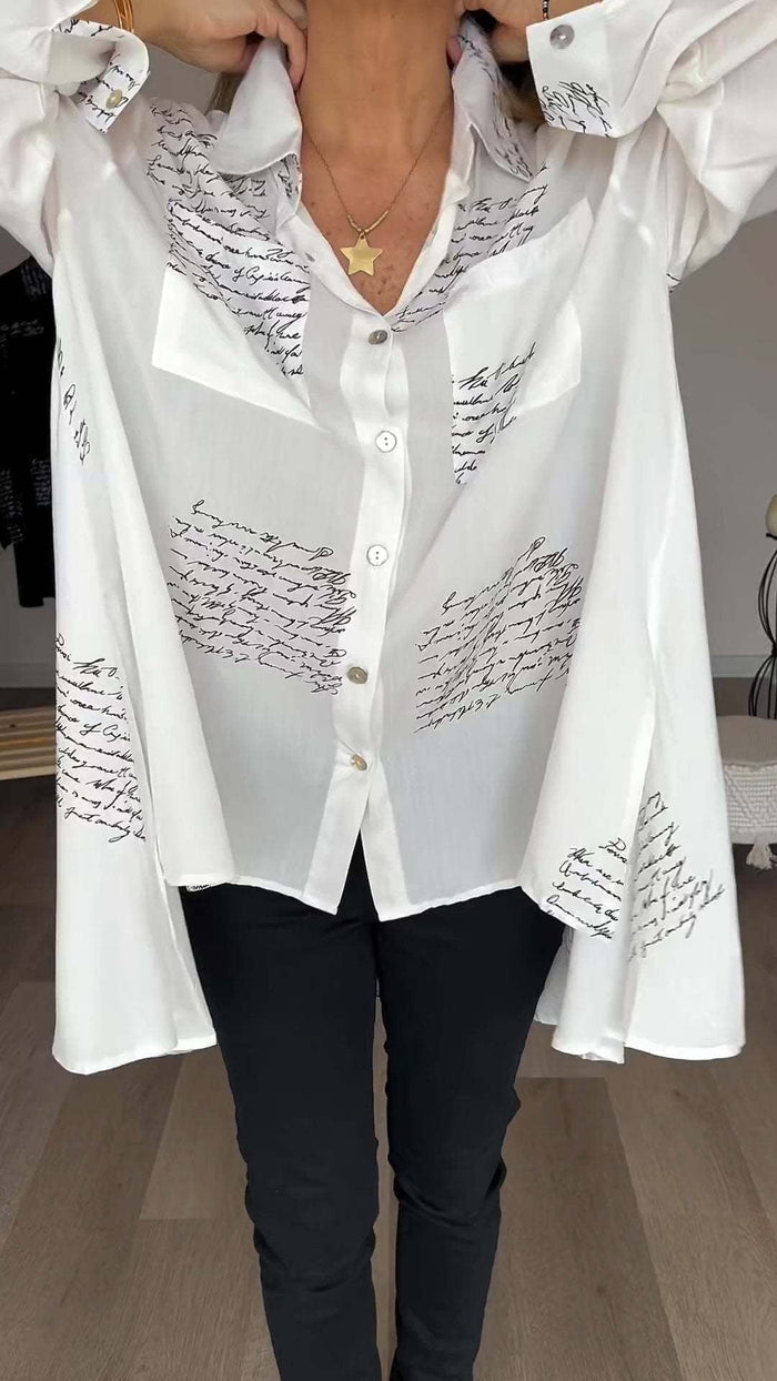 Handwritten Print Button Up Shirt for Men, Short Sleeve Casual Chic Viscose Top-4