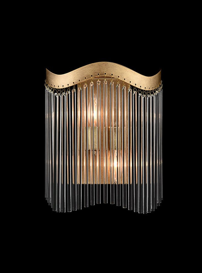 Harp 2 Light Curved Wall Light in Aged Brass