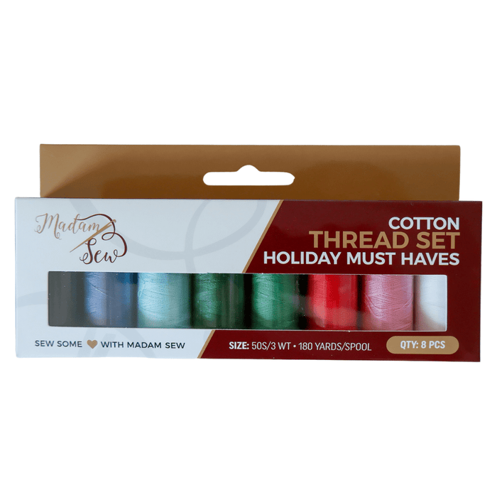 Holiday Must Haves - Cotton Thread Set - For Quilting and Sewing! - 8 Spools, 180 Yards Each - MadamSew