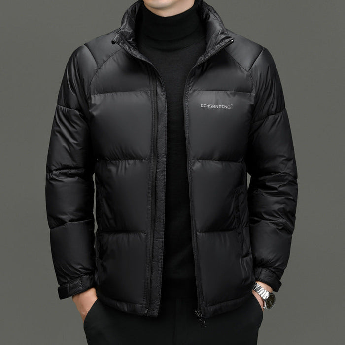 Insulating Men's Puffer Jacket - Stand Collar, Poly, Winter