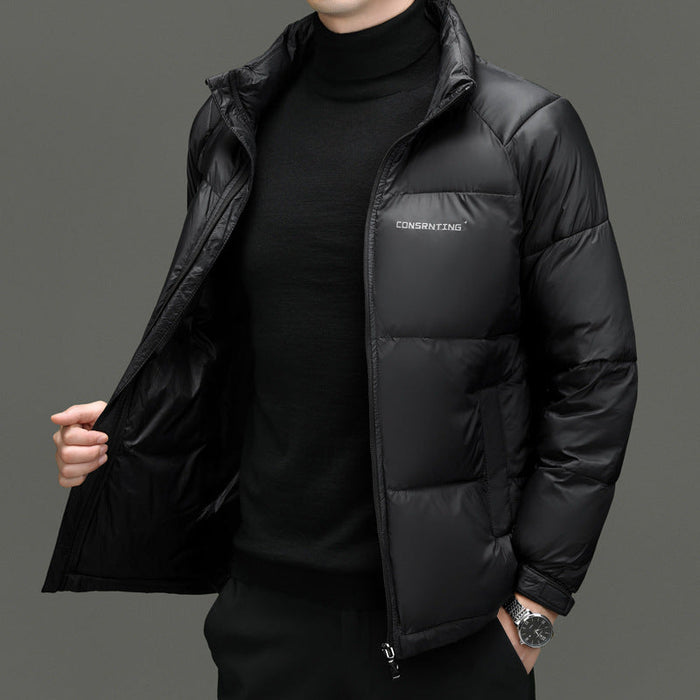Insulating Men's Puffer Jacket - Stand Collar, Poly, Winter