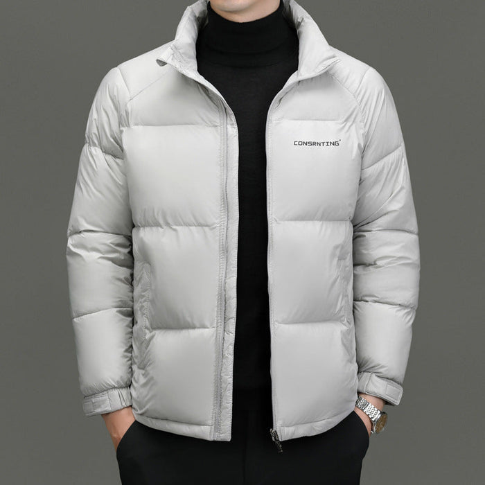 Insulating Men's Puffer Jacket - Stand Collar, Poly, Winter