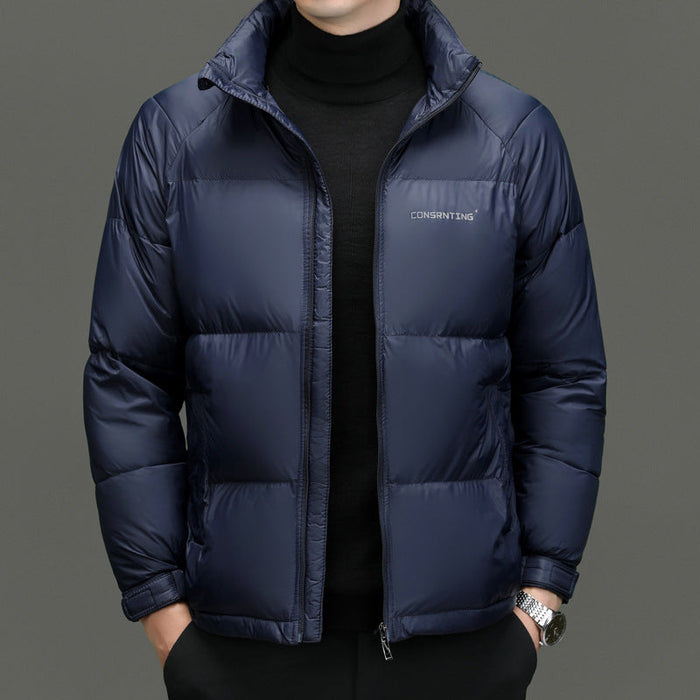 Insulating Men's Puffer Jacket - Stand Collar, Poly, Winter