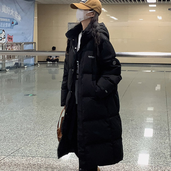 Insulating Women Long Puffer Coat - Relaxed Cotton Winter