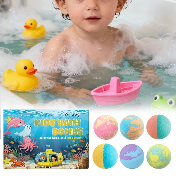 Kids Bath Bombs Set 6 Pcs Colorful Fizzy With Surprise Inside Moisturizing Formula Birthday Gift