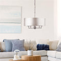 KNIGHTSBRIDGE 5LT PENDANT - SATIN SILVER & FAUX SILK SHADE