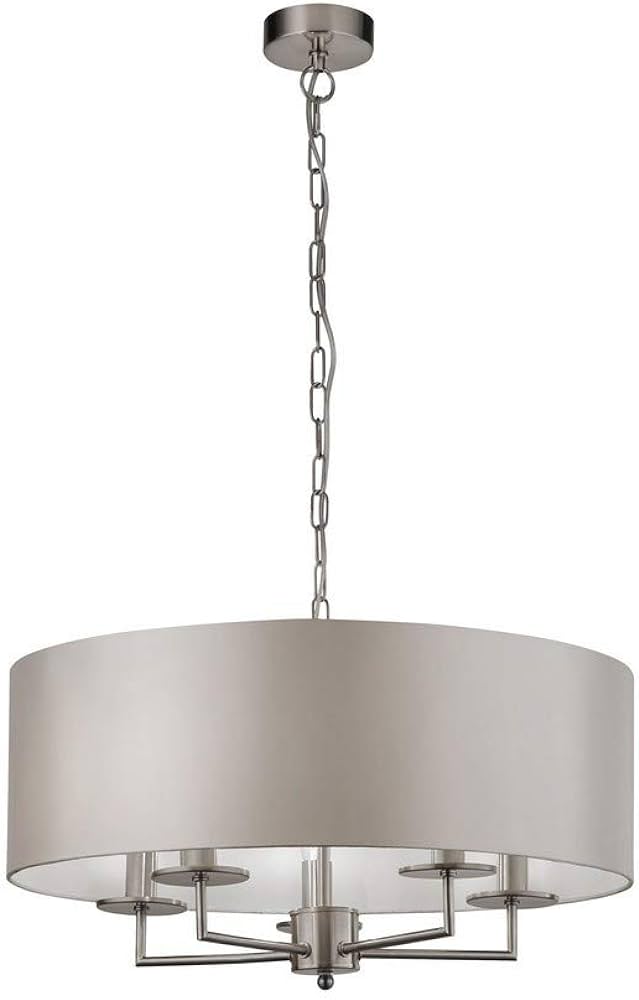 KNIGHTSBRIDGE 5LT PENDANT - SATIN SILVER & FAUX SILK SHADE