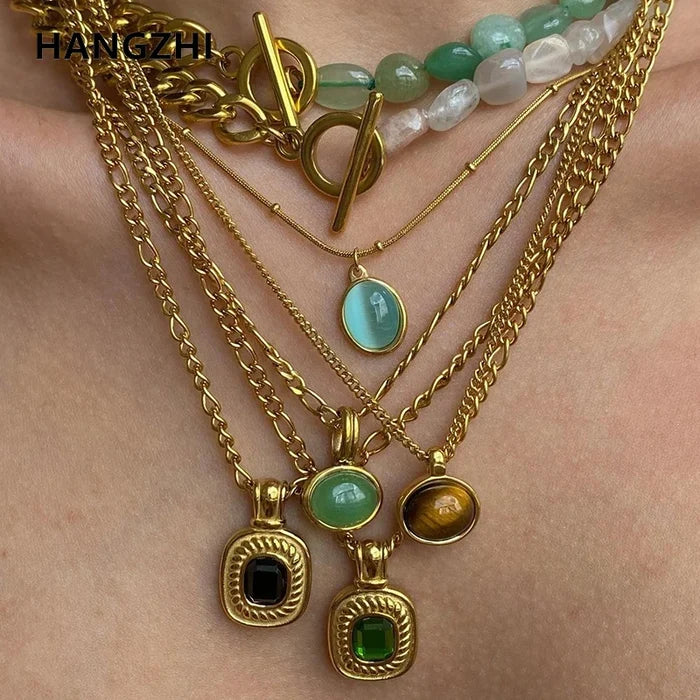 Layered Gold Tone Necklace Set With Resin Stone Pendants Boho Statement Jewelry Gift Idea Fall 2026