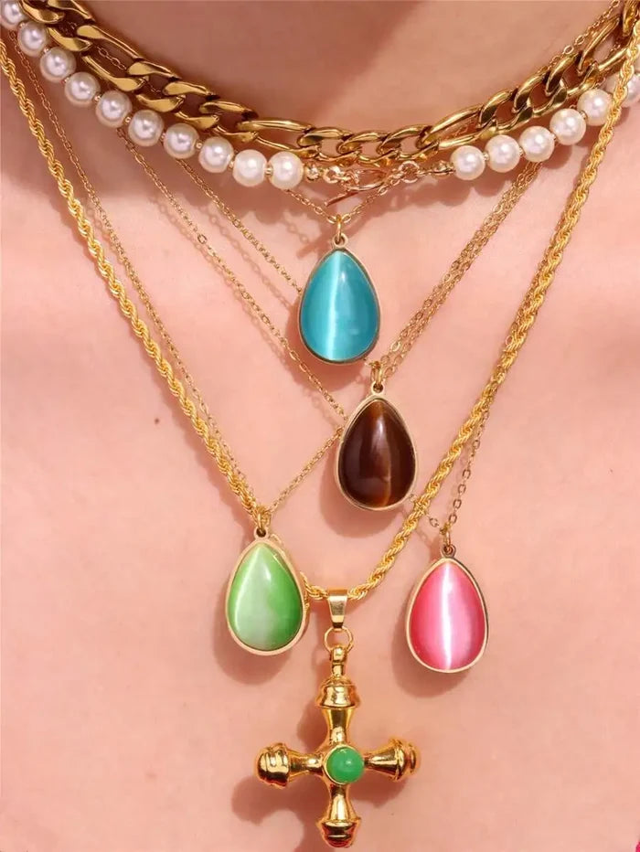 Layered Gold Tone Necklace Set With Resin Stone Pendants Boho Statement Jewelry Gift Idea Fall 2026