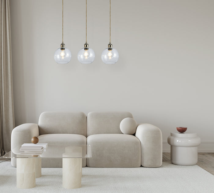 Lewis 3 Light Bar Small Glass Ball Pendant Antique Brass