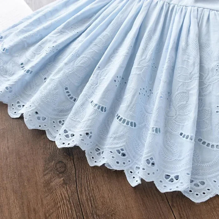 Lightweight and flattering girls' dress - bow-front, cotton eyelet fabric, party wear