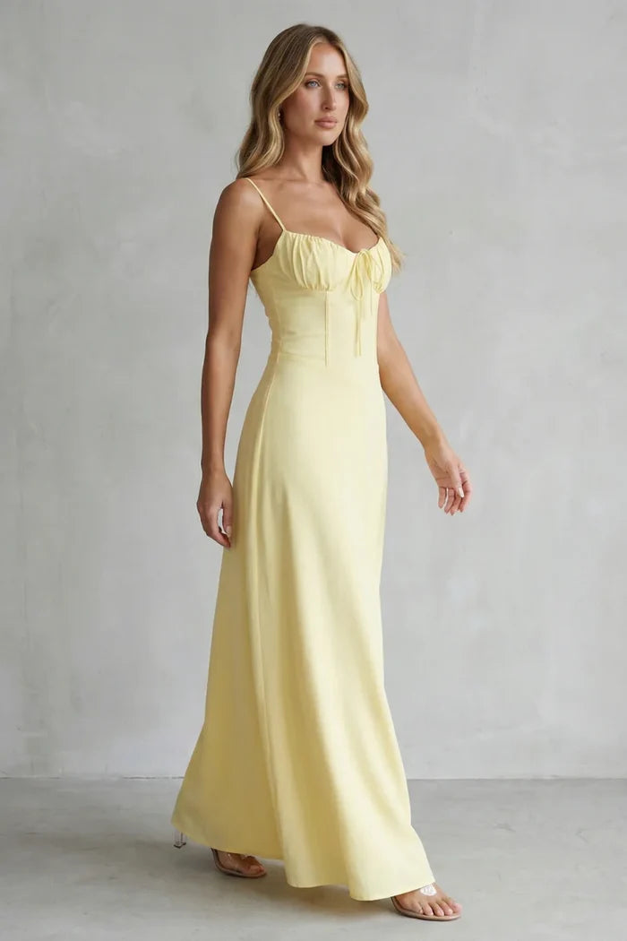 Lightweight flattering women's dress – a-line, backless lace-up, polyester, for summer weddings