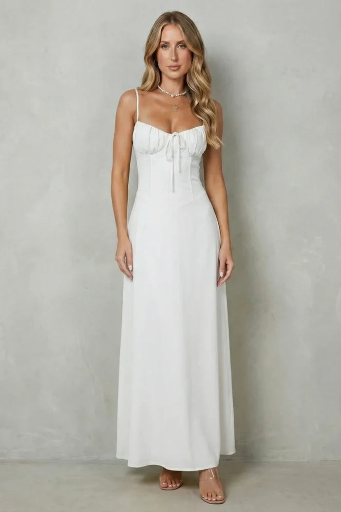 Lightweight flattering women's dress – a-line, backless lace-up, polyester, for summer weddings