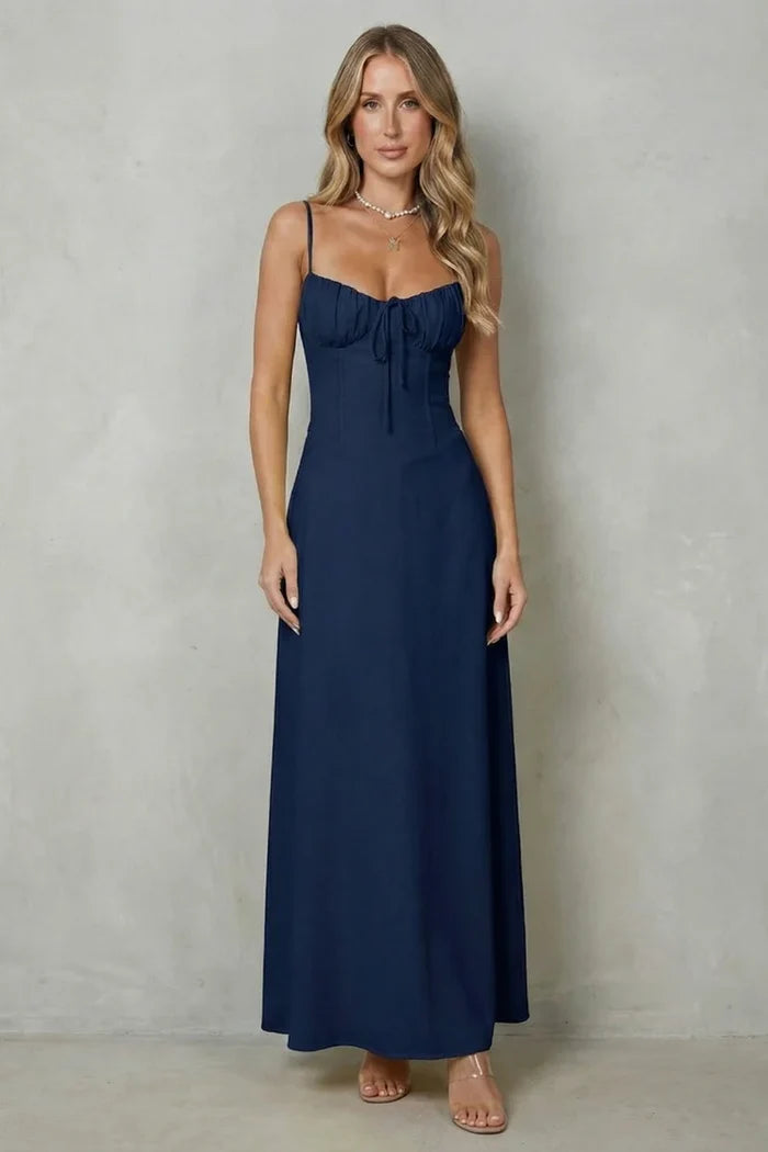 Lightweight flattering women's dress – a-line, backless lace-up, polyester, for summer weddings