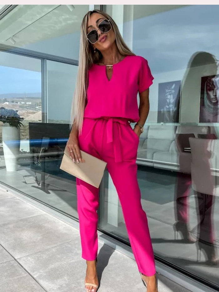 Lightweight & flattering women's jumpsuit – short sleeve, soft fabric, for versatile occasions 0
