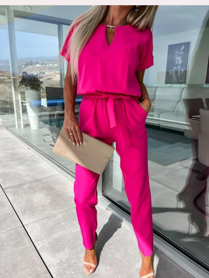 Lightweight & flattering women's jumpsuit – short sleeve, soft fabric, for versatile occasions 1