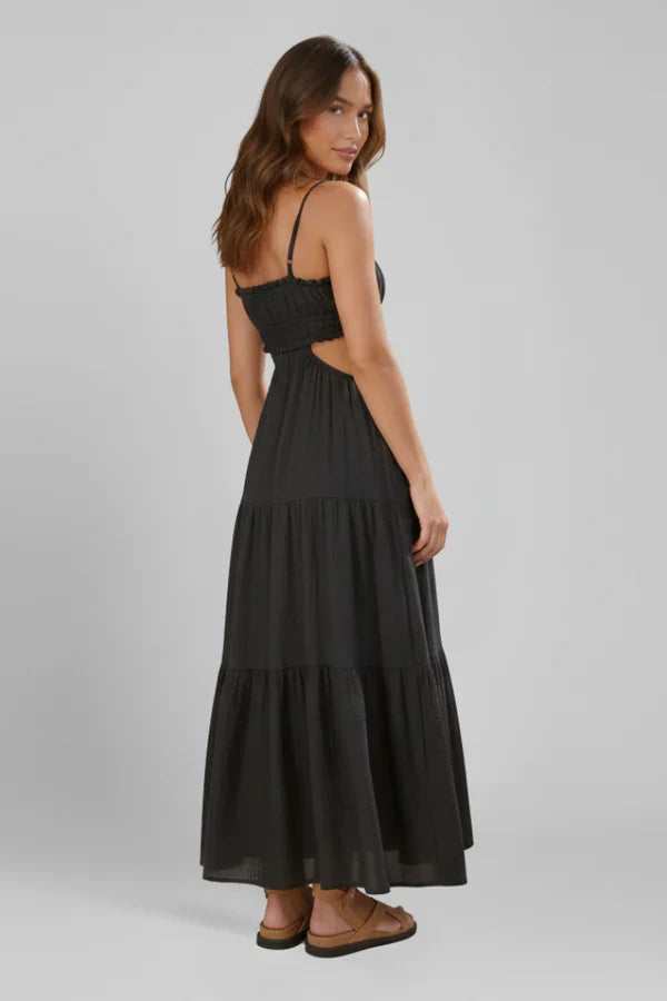 Lightweight Flattering Women's Maxi Dress - Smocked Bodice, Tiered Swing Skirt, Soft Fabric, Casual Wear