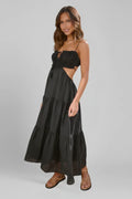 Lightweight Flattering Women's Maxi Dress - Smocked Bodice, Tiered Swing Skirt, Soft Fabric, Casual Wear