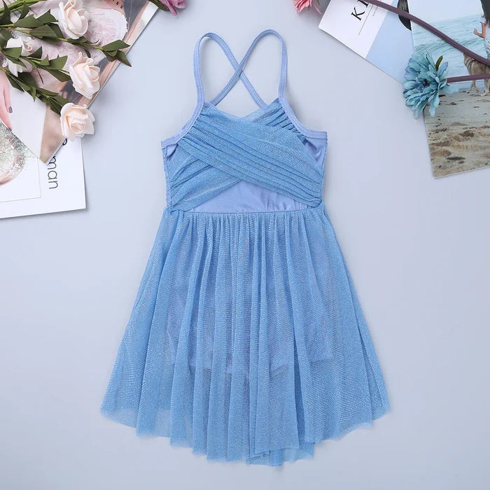 Lightweight Girls’ Dance Dress – Lyrical, Glitter Mesh, Polyester, For Ballet, Gymnastics