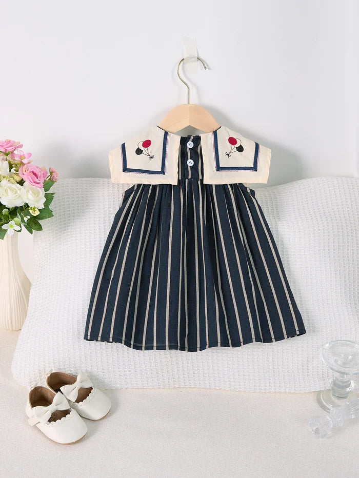 Lightweight girls' dress - sailor collar, striped pleated skirt, cotton-elastane blend, summer casual
