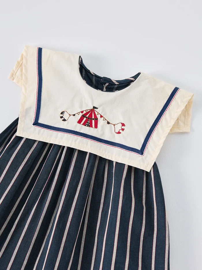 Lightweight girls' dress - sailor collar, striped pleated skirt, cotton-elastane blend, summer casual