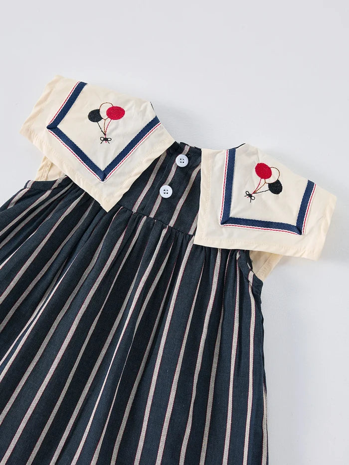 Lightweight girls' dress - sailor collar, striped pleated skirt, cotton-elastane blend, summer casual