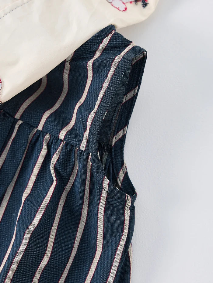 Lightweight girls' dress - sailor collar, striped pleated skirt, cotton-elastane blend, summer casual