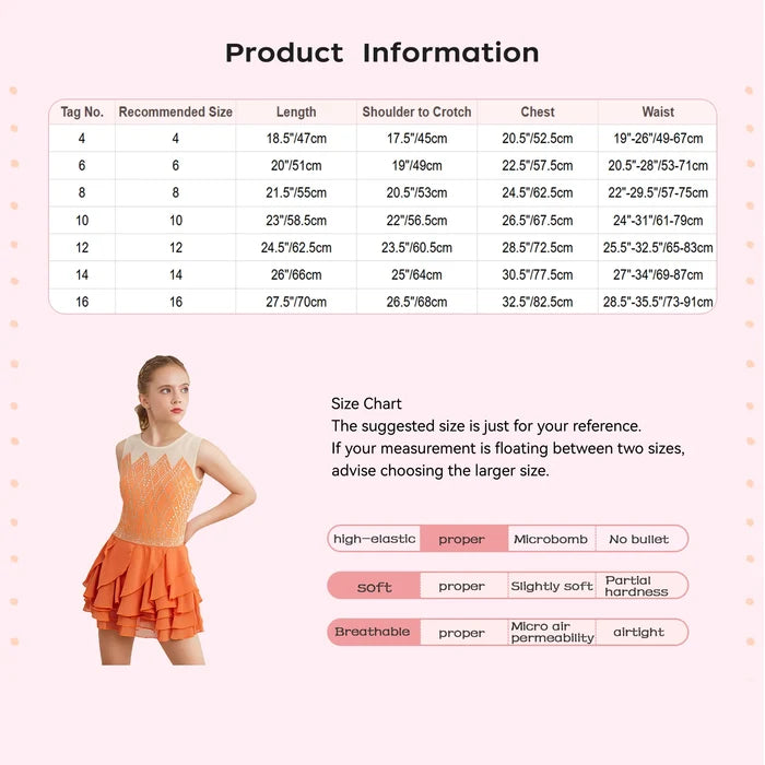 Lightweight Girls' Leotard - Rhinestone Embellished, Mesh Skirt, Polyester/Nylon/Elastane, For Ballet, Gymnastics